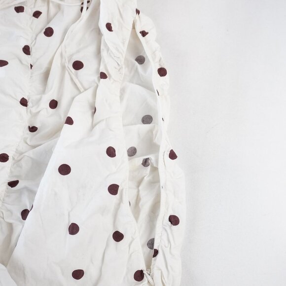 Ganni Ruched Polka Dot Mini Dress with Bow in White and Brown Size 34 - NWD - Picture 5 of 13